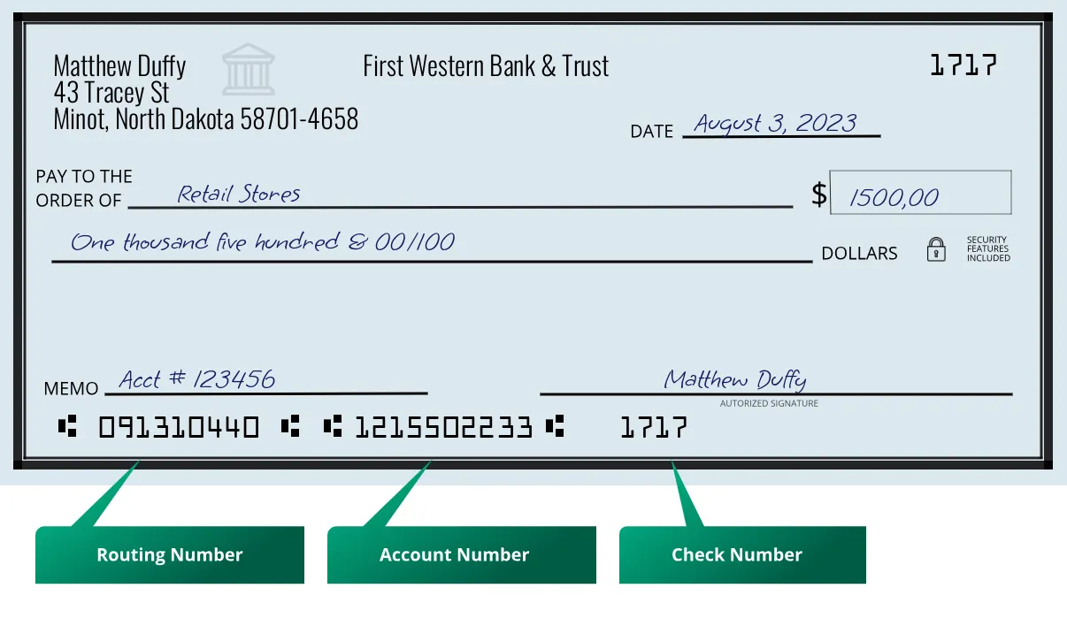091310440 routing number First Western Bank & Trust Minot