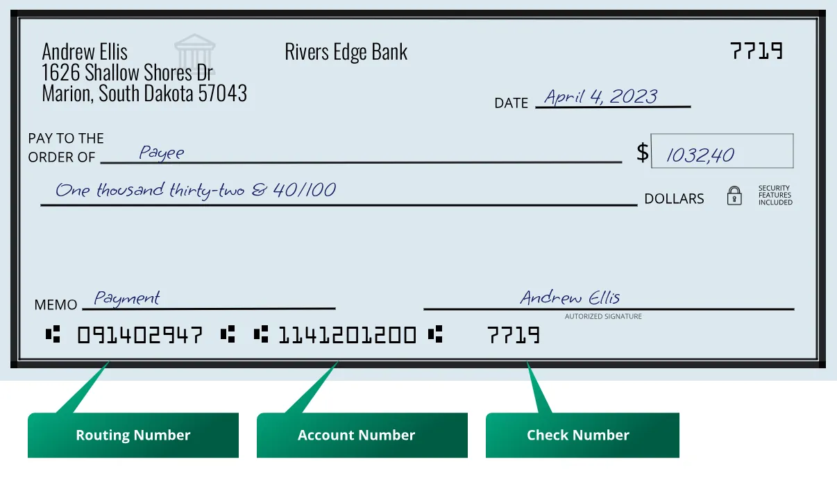 091402947 routing number Rivers Edge Bank Marion