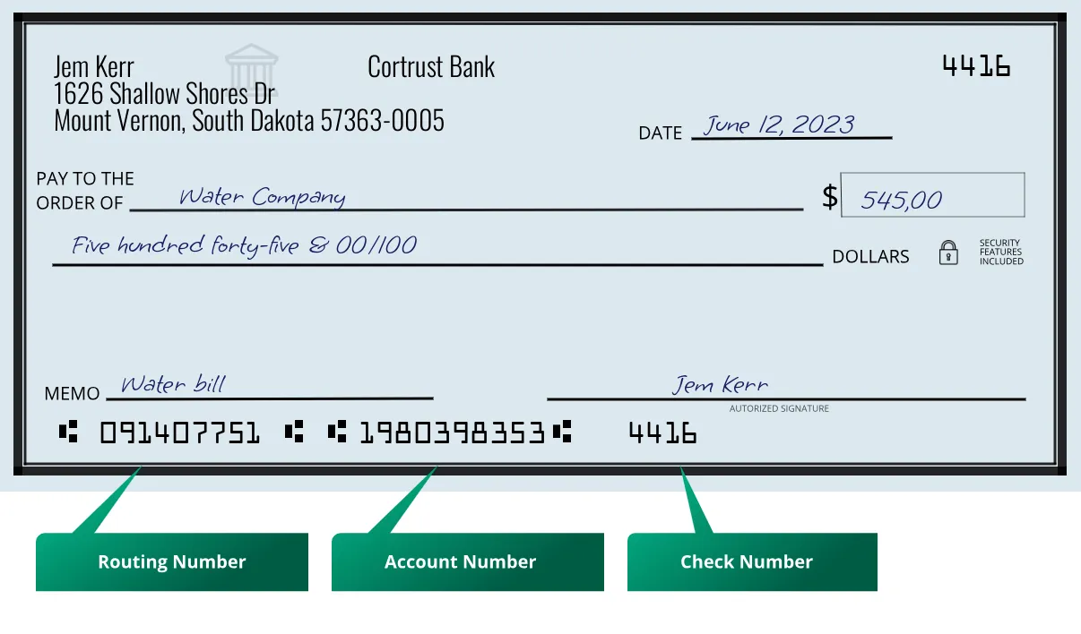 091407751 routing number Cortrust Bank Mount Vernon