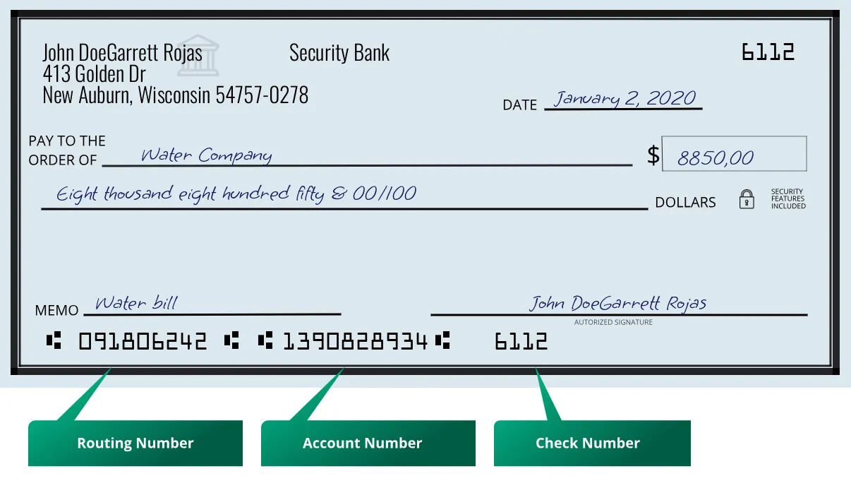 091806242 routing number Security Bank New Auburn