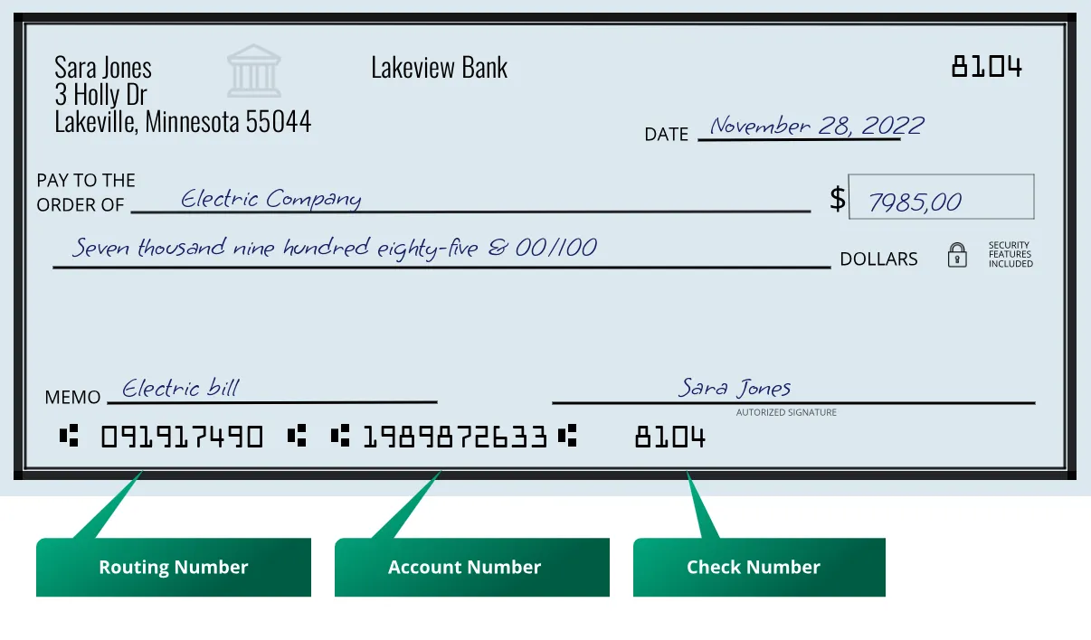 091917490 routing number Lakeview Bank Lakeville