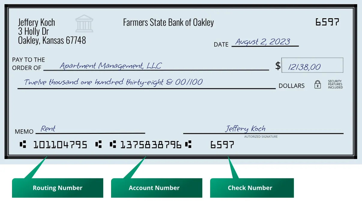 101104795 routing number Farmers State Bank Of Oakley Oakley