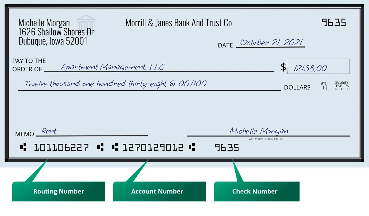 101106227 routing number Morrill & Janes Bank And Trust Co Dubuque