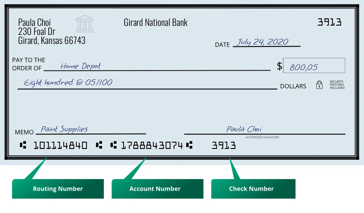 101114840 routing number Girard National Bank Girard