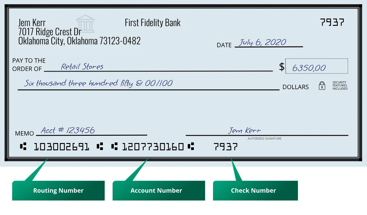 103002691 routing number First Fidelity Bank Oklahoma City