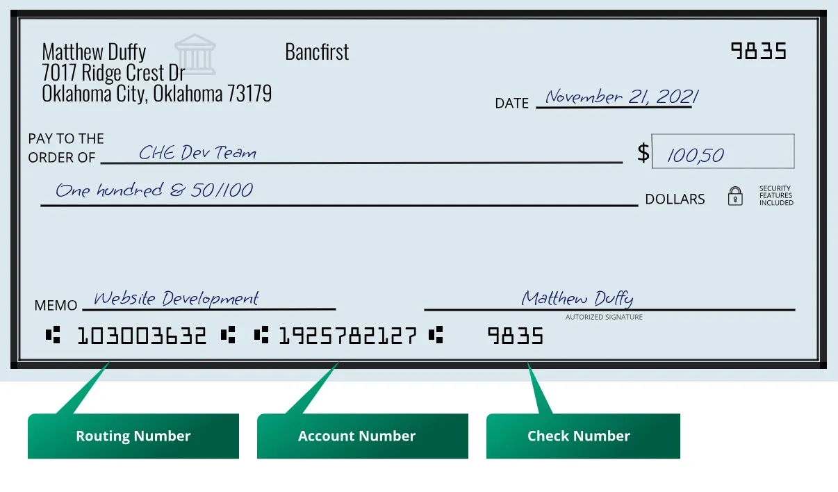 103003632 routing number Bancfirst Oklahoma City