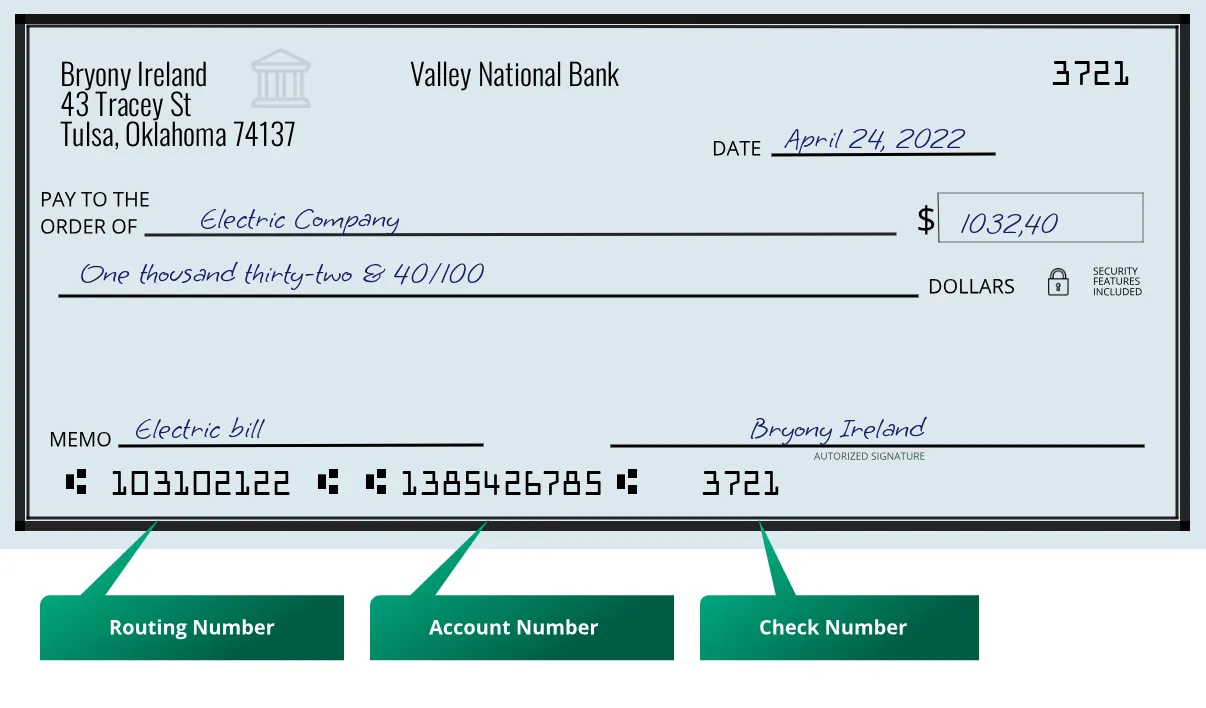 103102122 routing number Valley National Bank Tulsa