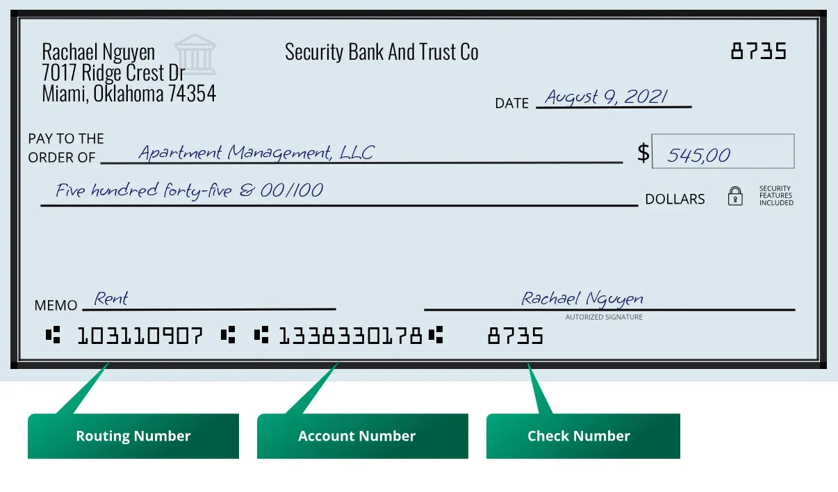 103110907 routing number Security Bank And Trust Co Miami