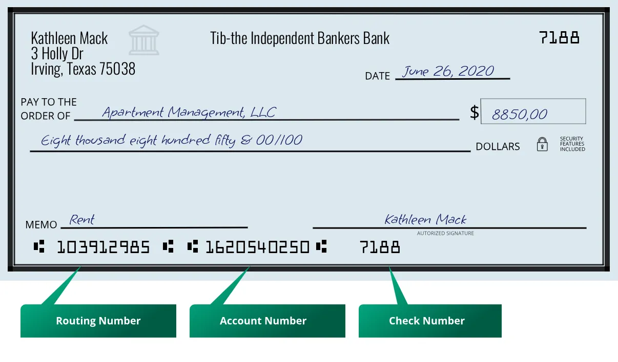 103912985 routing number Tib-The Independent Bankers Bank Irving