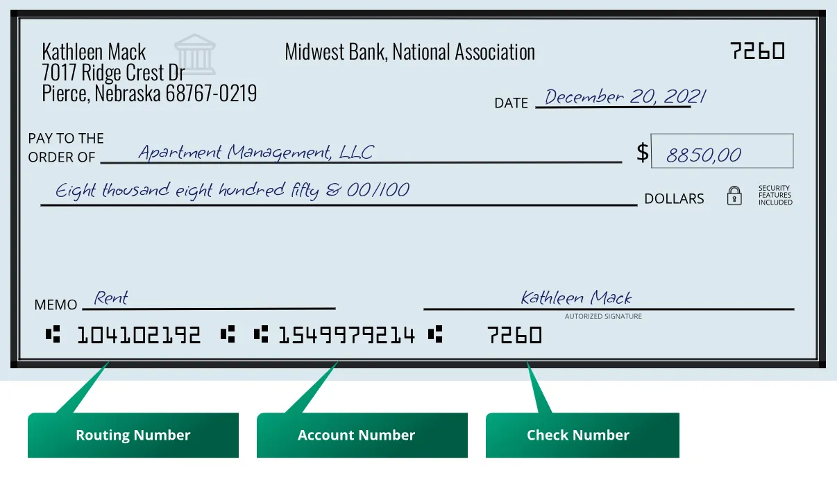 104102192 routing number Midwest Bank, National Association Pierce