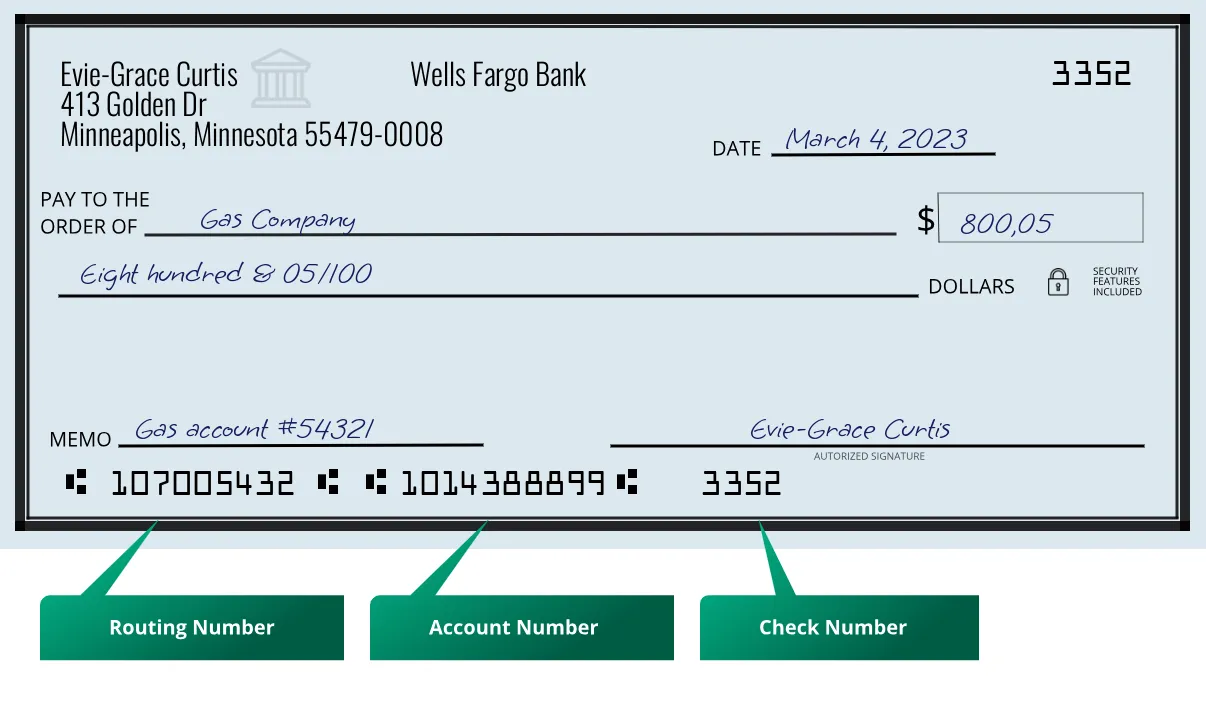 107005432 routing number Wells Fargo Bank Minneapolis