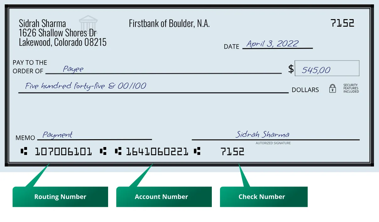 107006101 routing number Firstbank Of Boulder, N.a. Lakewood