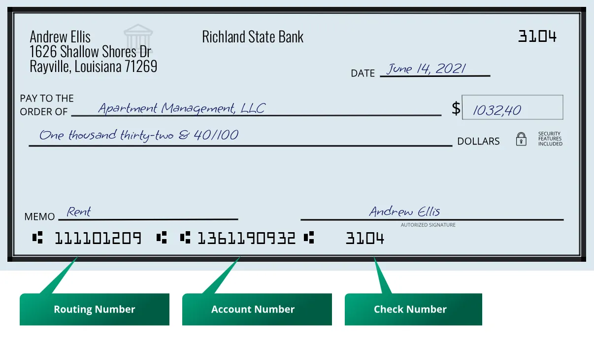 111101209 routing number Richland State Bank Rayville