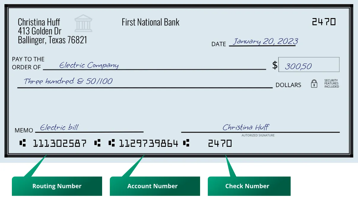 111302587 routing number First National Bank Ballinger
