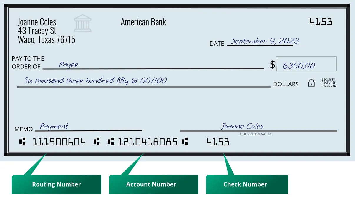 111900604 routing number American Bank Waco