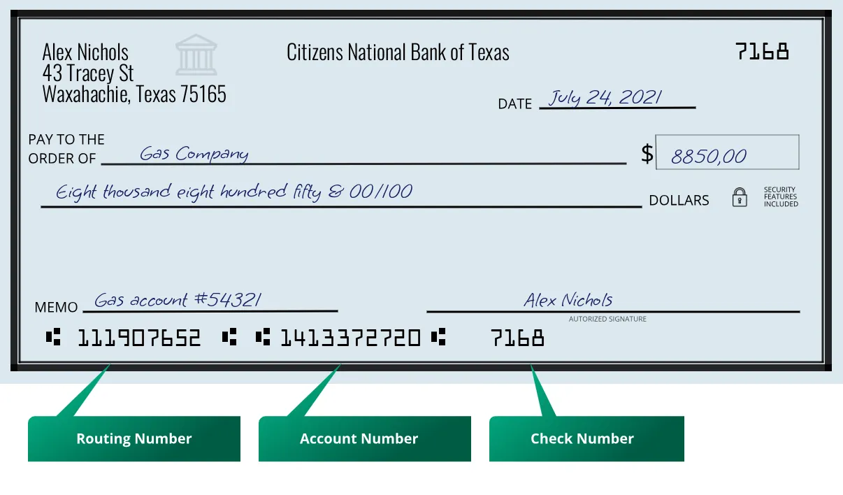 111907652 routing number Citizens National Bank Of Texas Waxahachie
