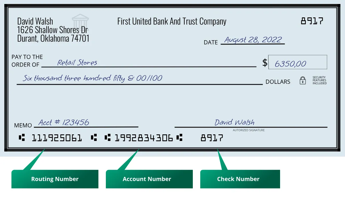 111925061 routing number First United Bank And Trust Company Durant