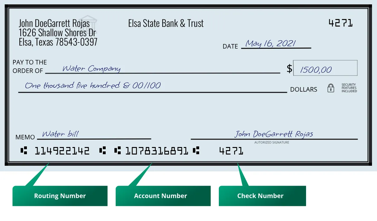 114922142 routing number Elsa State Bank & Trust Elsa