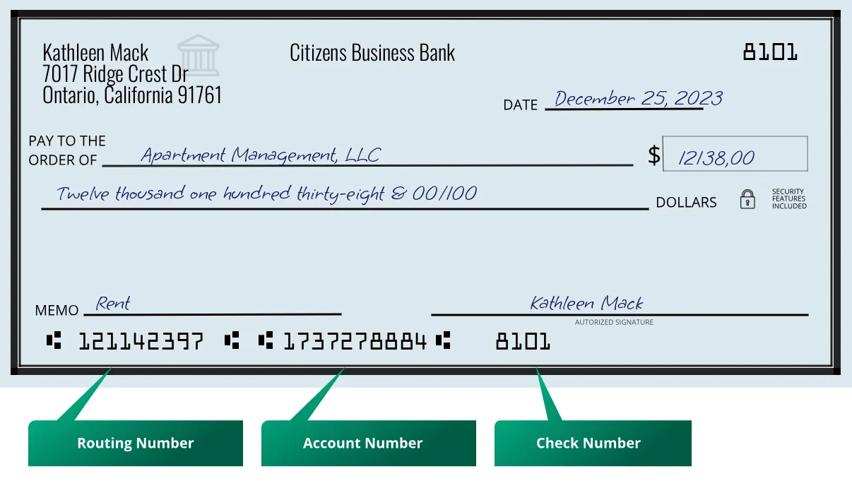 121142397 routing number Citizens Business Bank Ontario