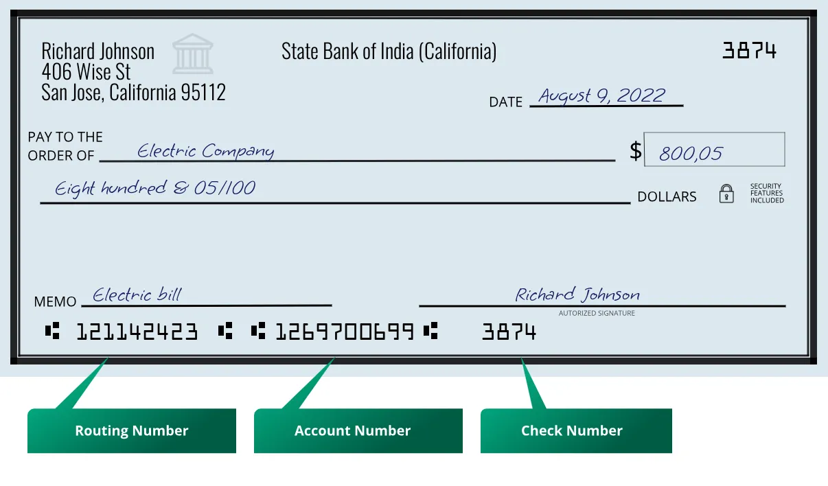 121142423 routing number State Bank Of India (California) San Jose