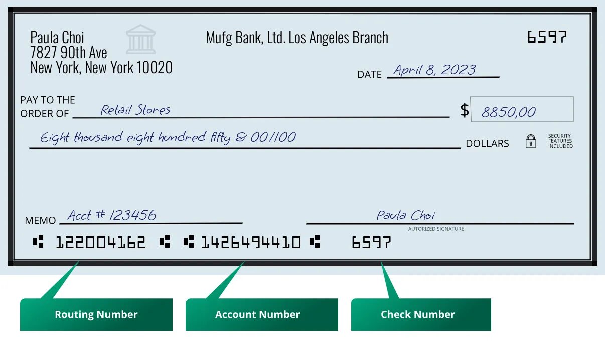 122004162 routing number Mufg Bank, Ltd. Los Angeles Branch New York
