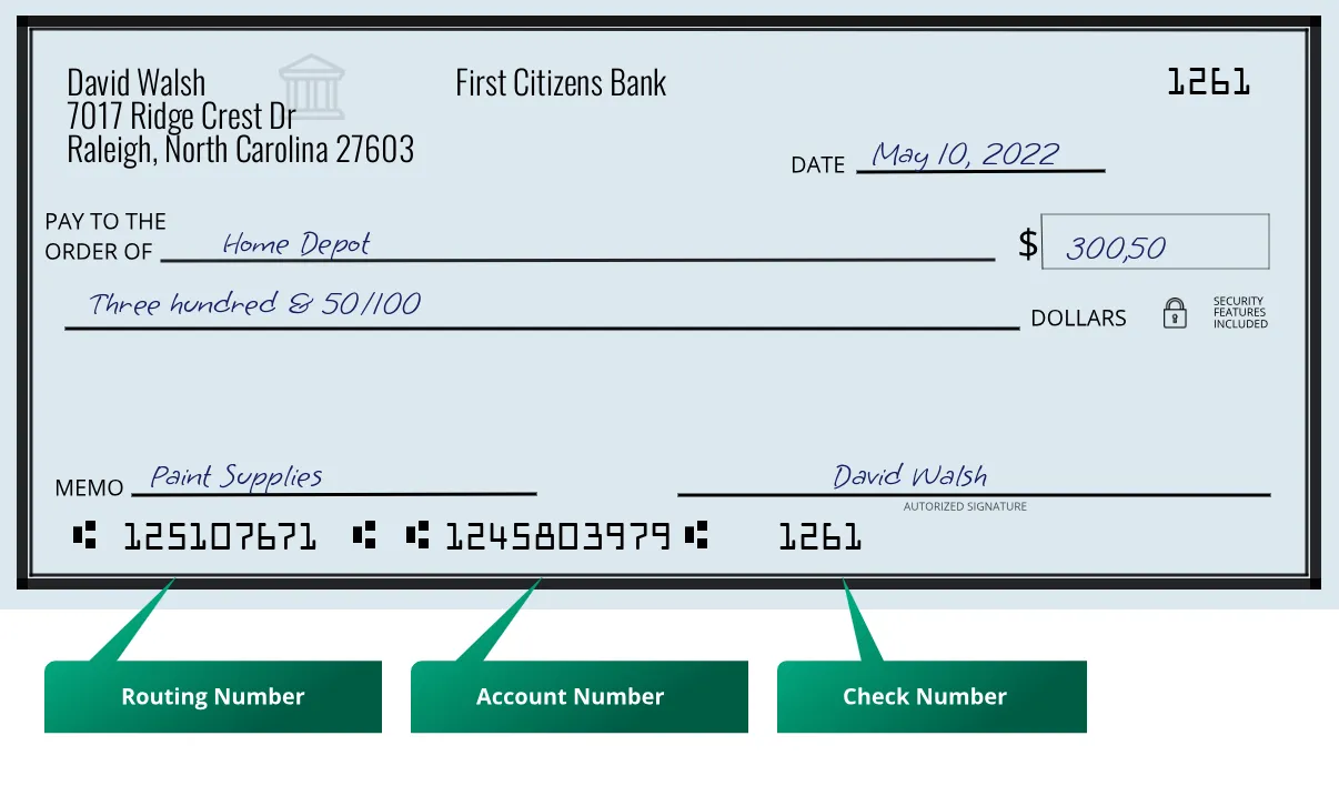 125107671 routing number First Citizens Bank Raleigh