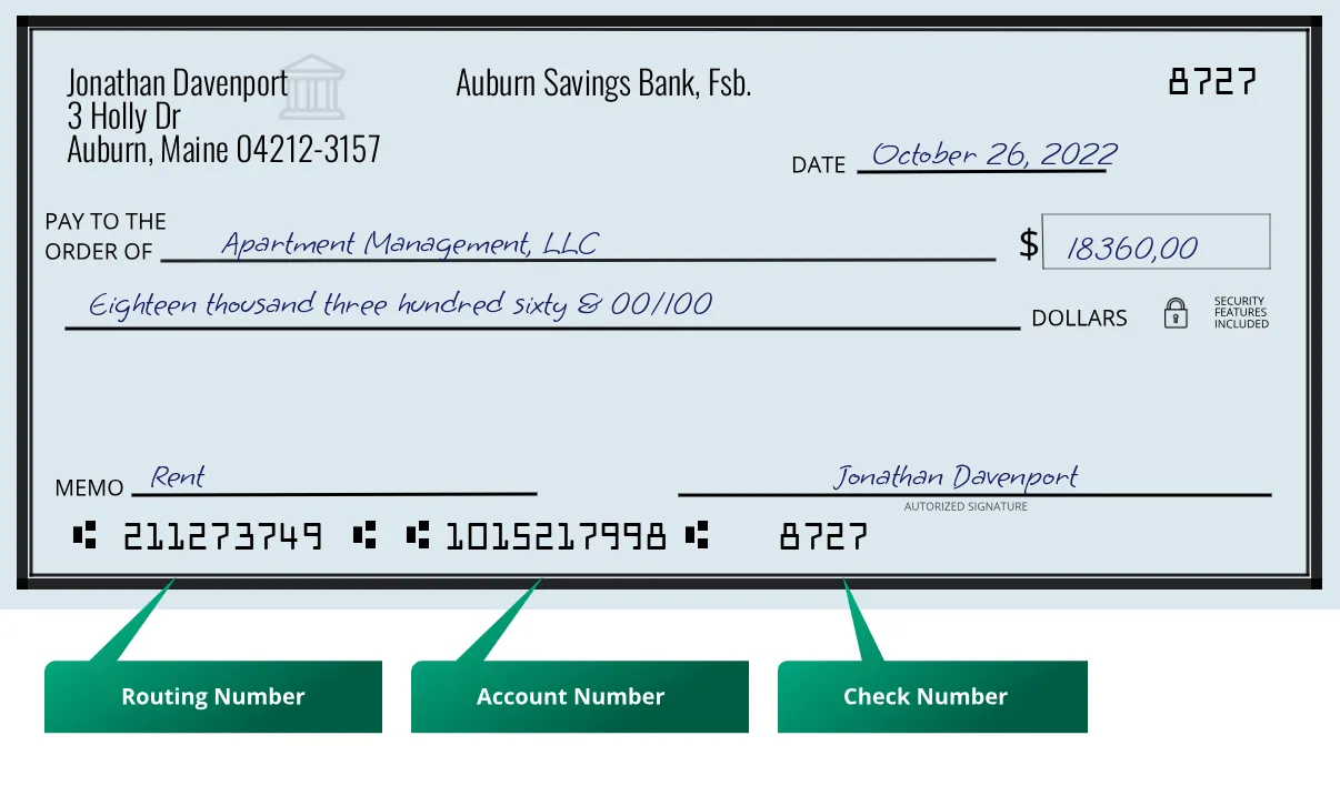 211273749 routing number Auburn Savings Bank, Fsb. Auburn