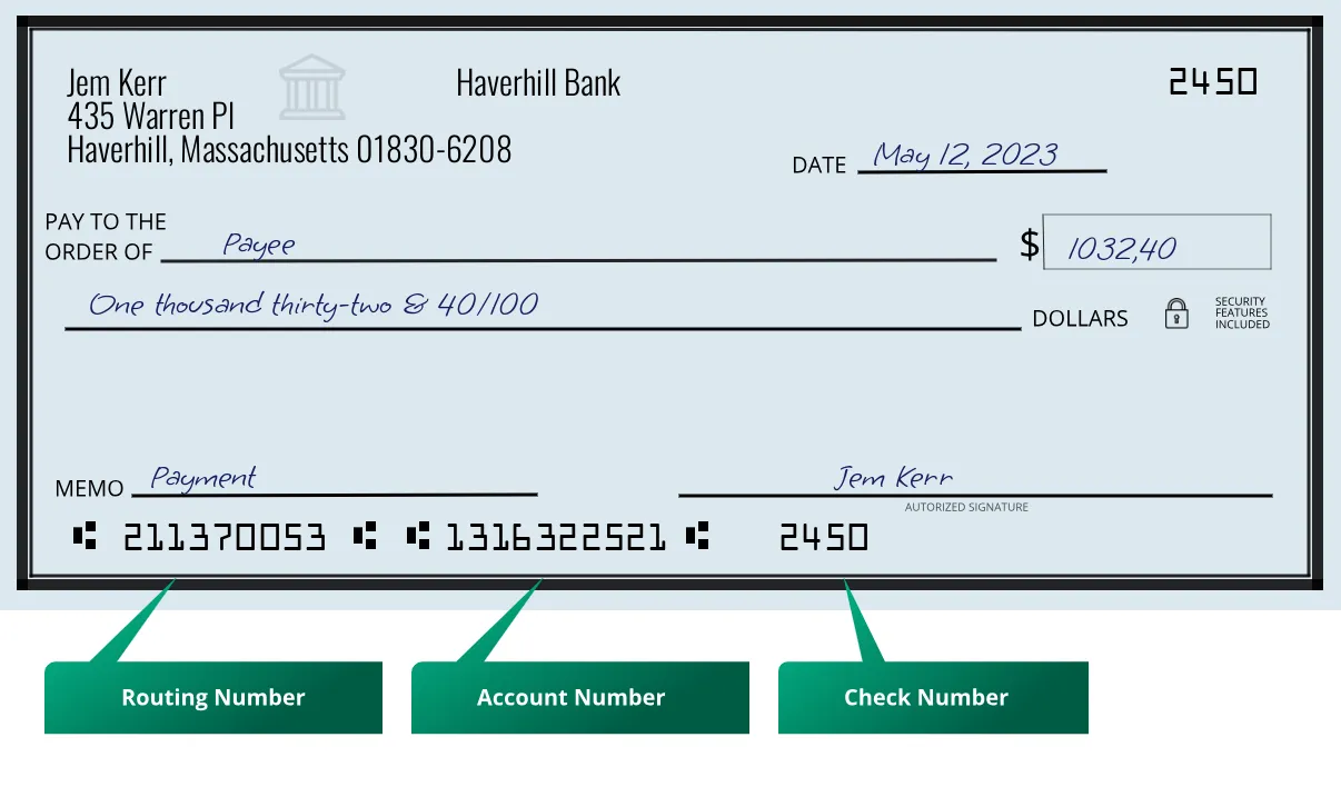 211370053 routing number Haverhill Bank Haverhill