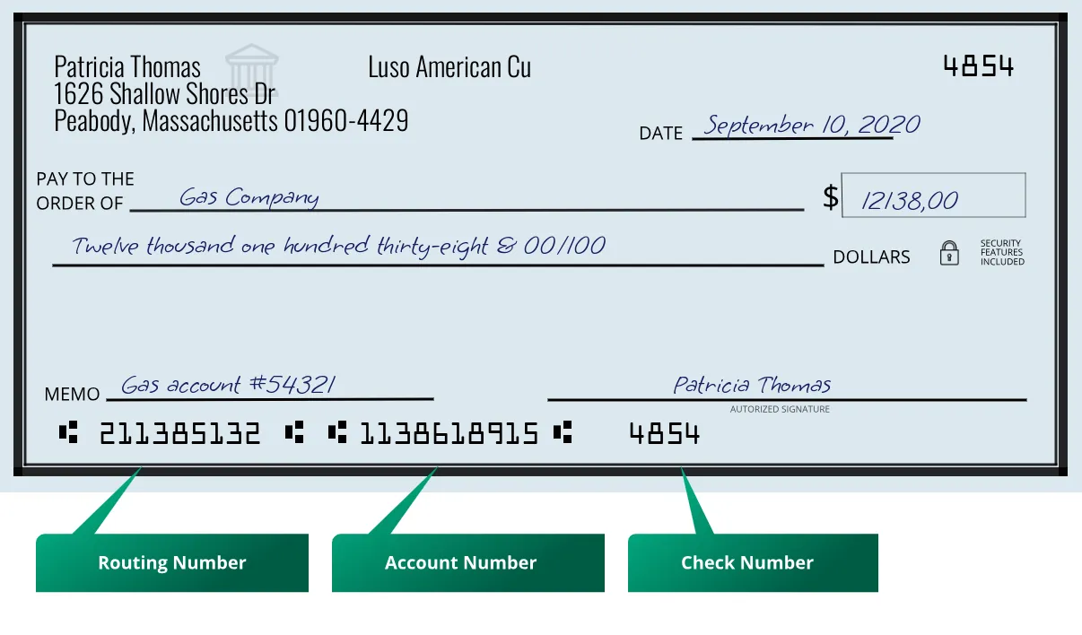 211385132 routing number Luso American Cu Peabody