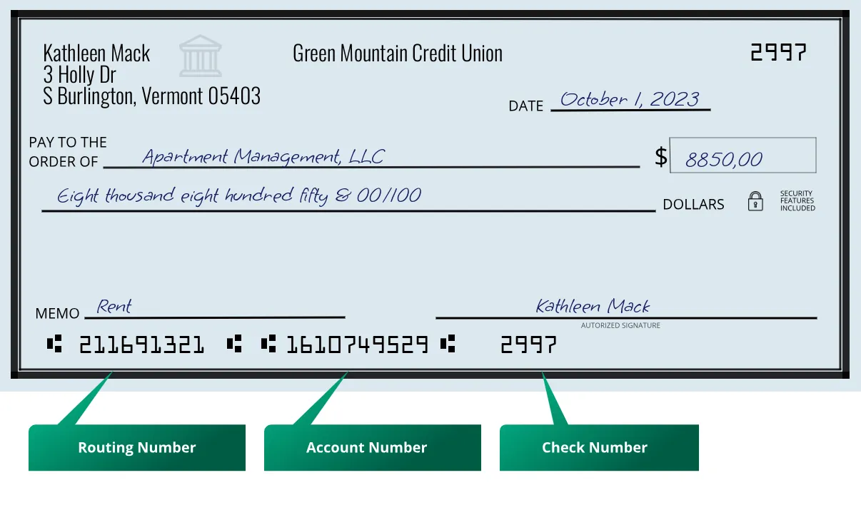 211691321 routing number Green Mountain Credit Union S Burlington