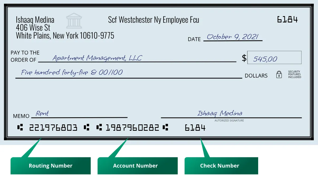 221976803 routing number Scf Westchester Ny Employee Fcu White Plains