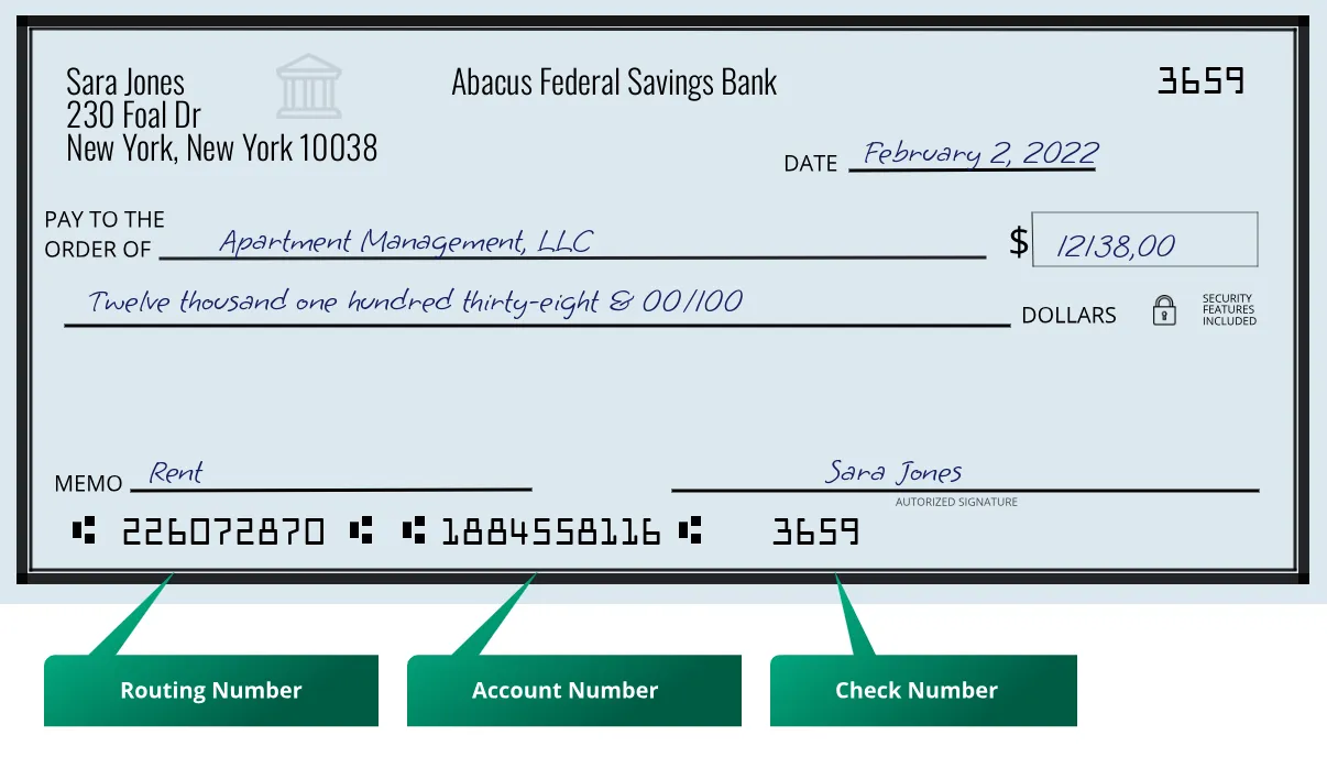 226072870 routing number Abacus Federal Savings Bank New York