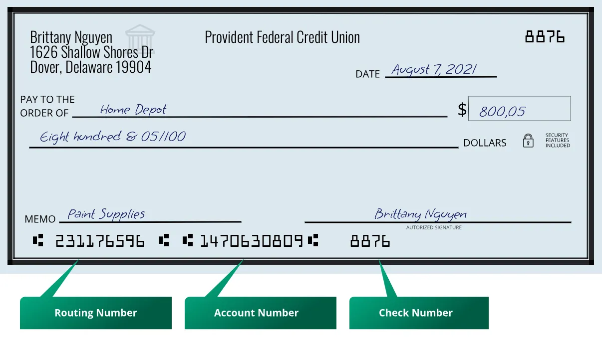 231176596 routing number Provident Federal Credit Union Dover