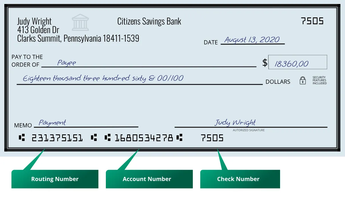 231375151 routing number Citizens Savings Bank Clarks Summit
