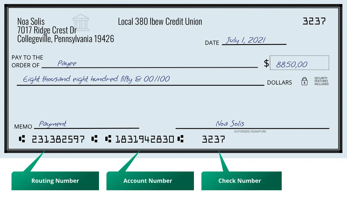 231382597 routing number Local 380 Ibew Credit Union Collegeville