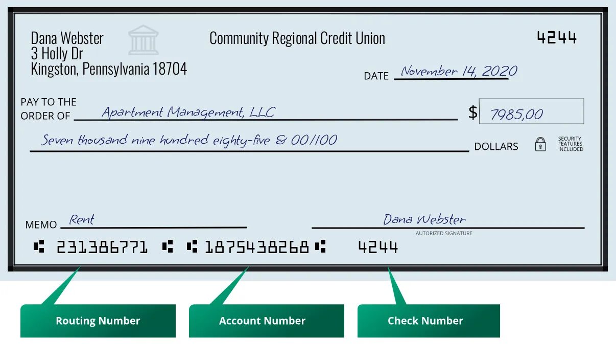 231386771 routing number Community Regional Credit Union Kingston