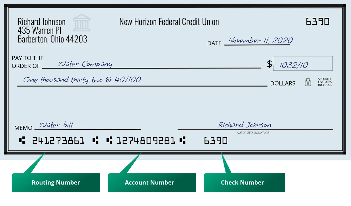 241273861 routing number New Horizon Federal Credit Union Barberton