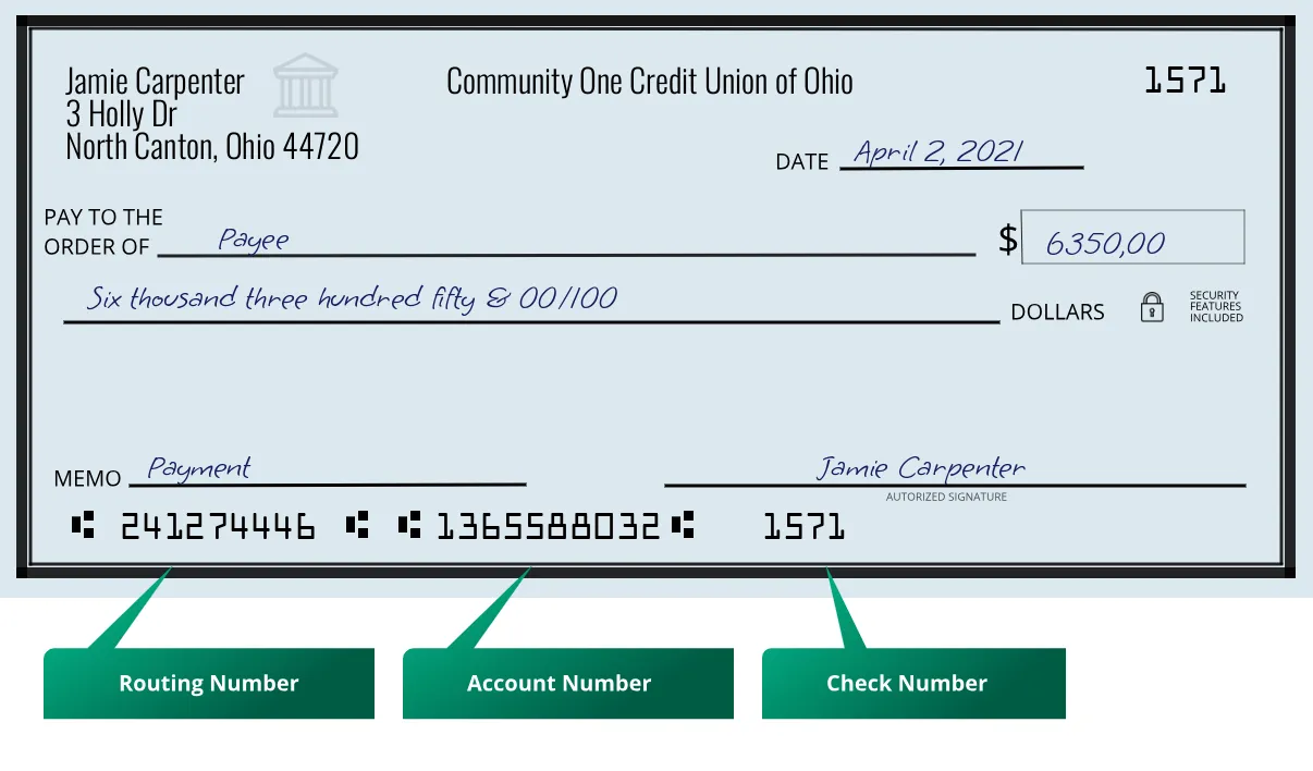 241274446 routing number Community One Credit Union Of Ohio North Canton