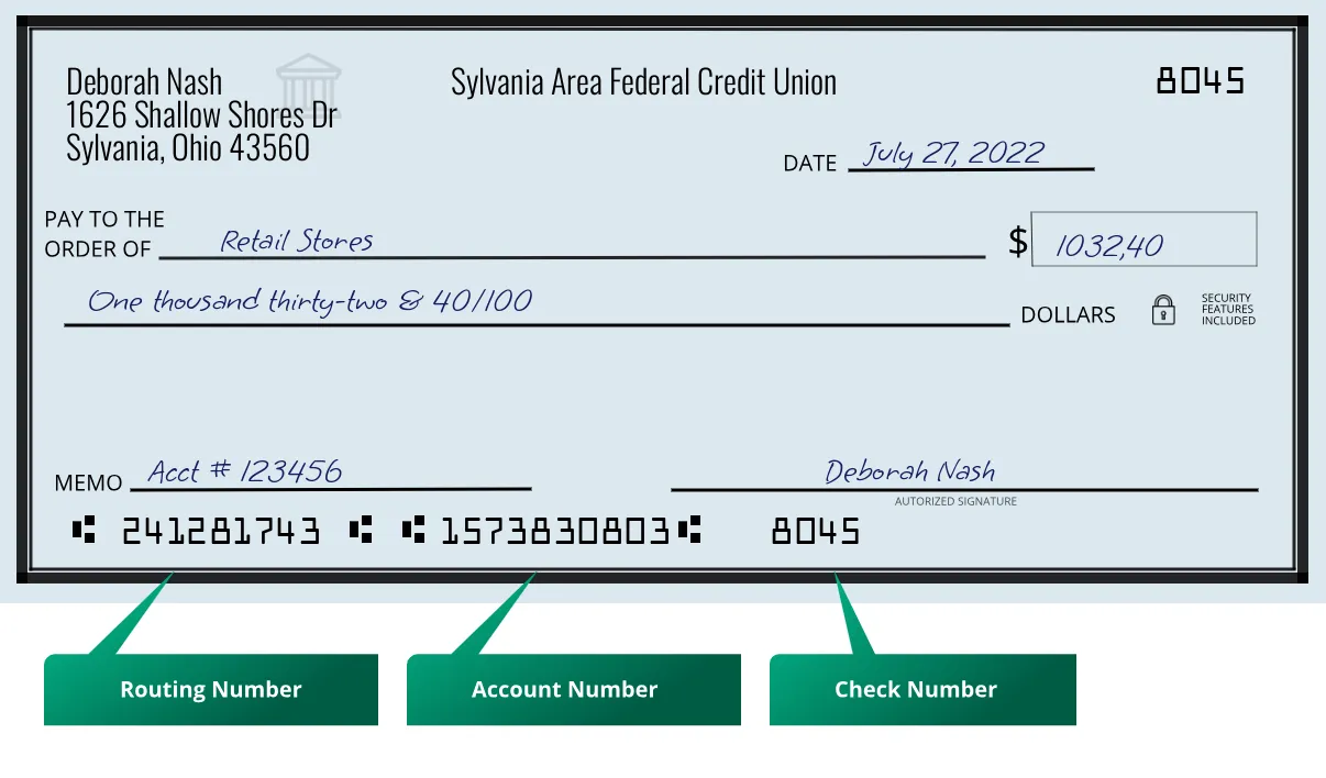 241281743 routing number Sylvania Area Federal Credit Union Sylvania