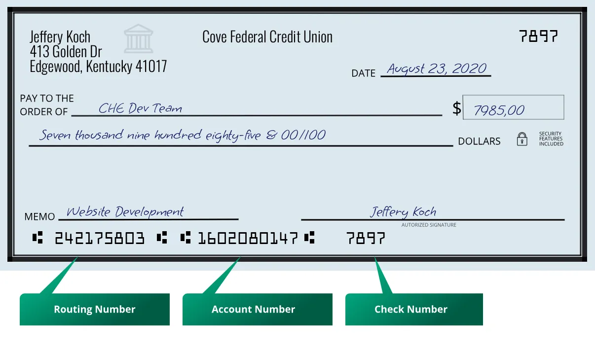 242175803 routing number Cove Federal Credit Union Edgewood