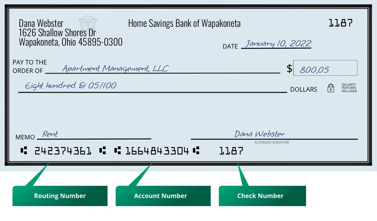 242374361 routing number Home Savings Bank Of Wapakoneta Wapakoneta