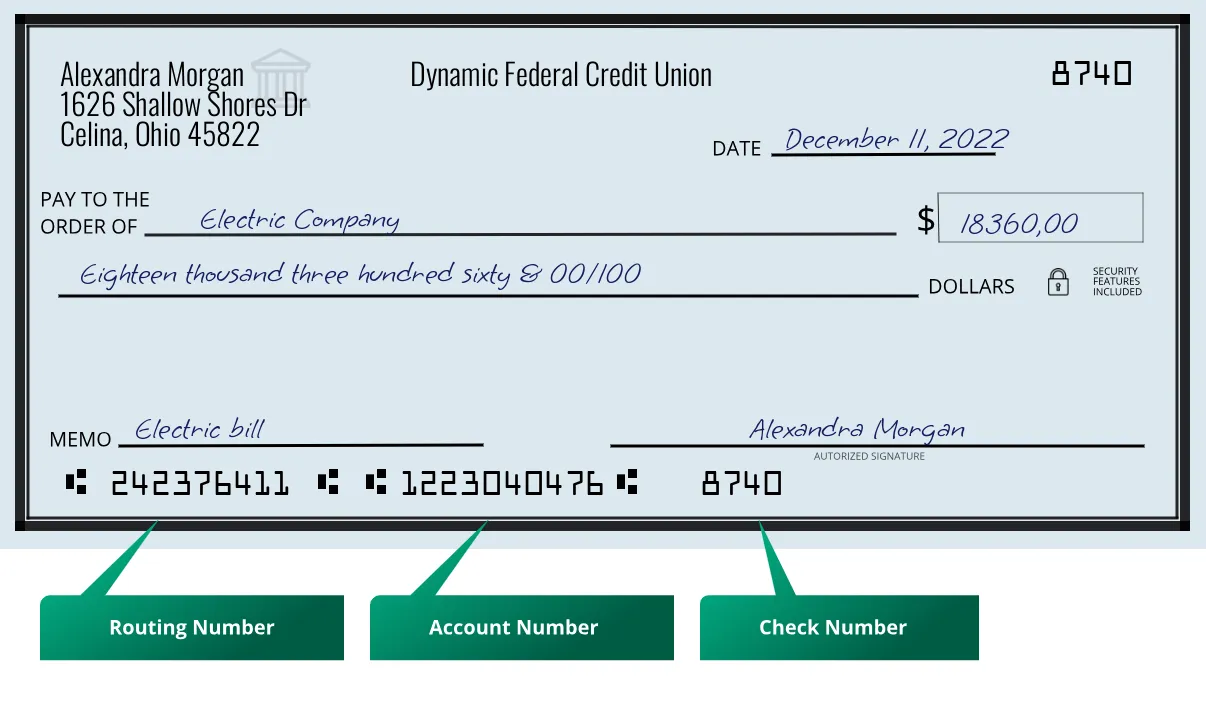 242376411 routing number Dynamic Federal Credit Union Celina