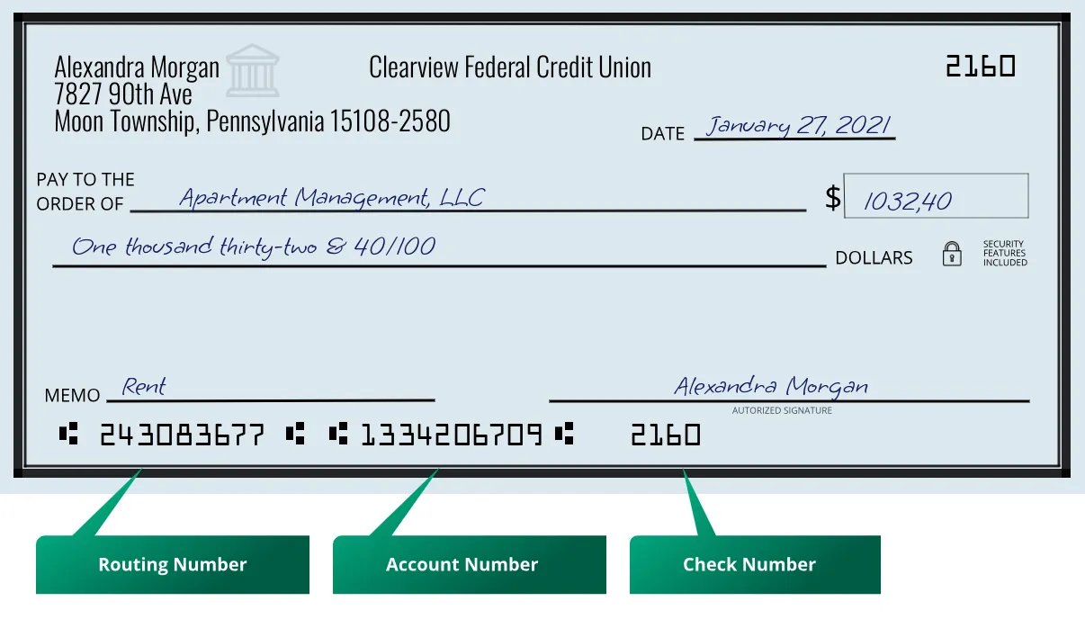 243083677 routing number Clearview Federal Credit Union Moon Township