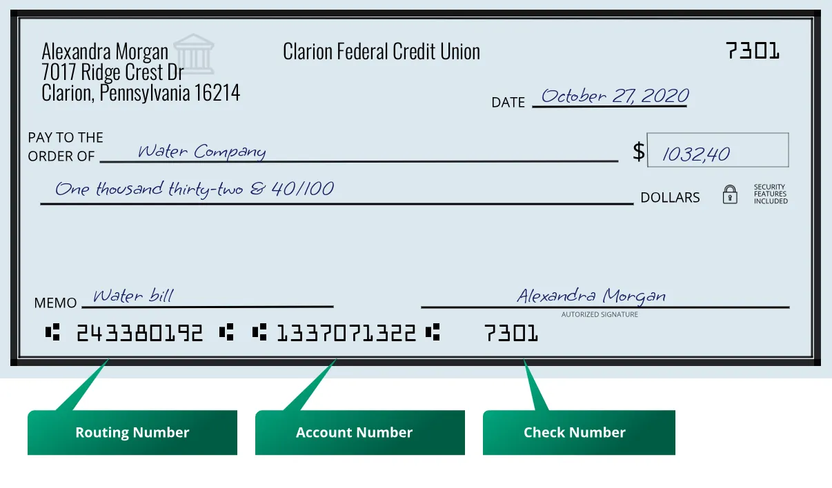243380192 routing number Clarion Federal Credit Union Clarion