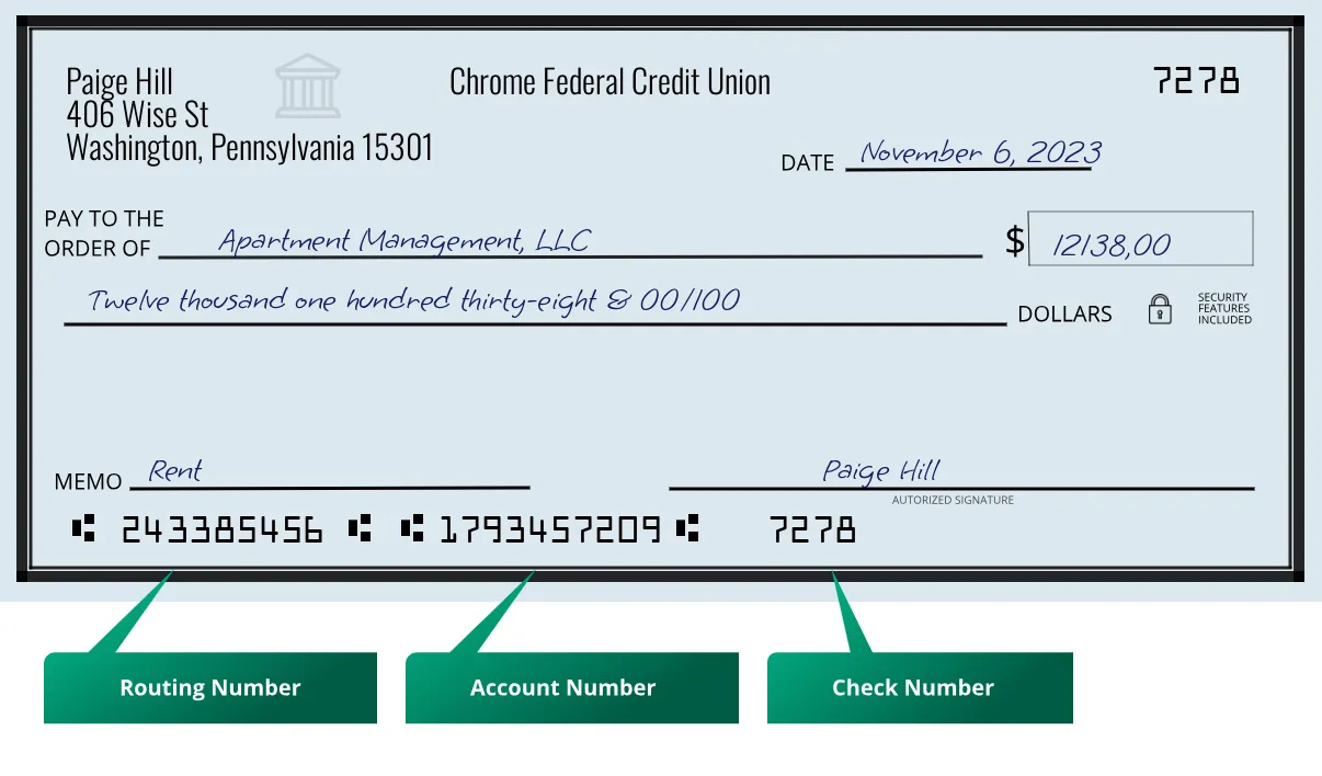 243385456 routing number Chrome Federal Credit Union Washington