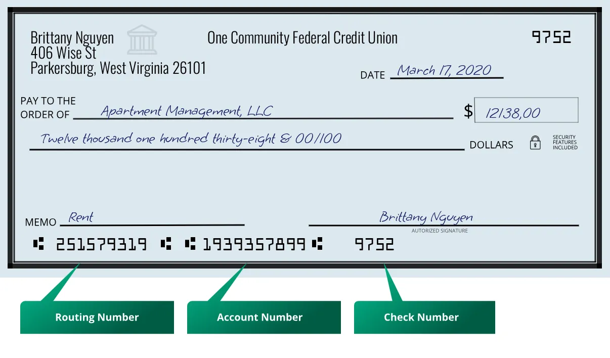 251579319 routing number One Community Federal Credit Union Parkersburg