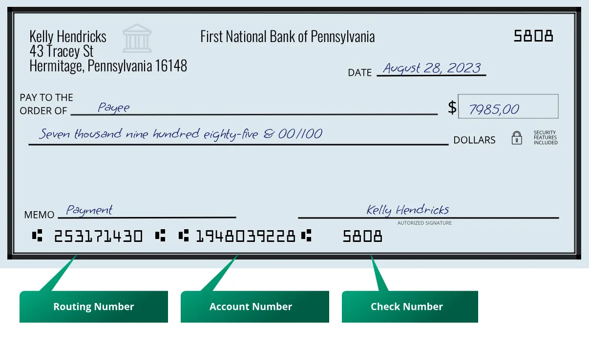 253171430 routing number First National Bank Of Pennsylvania Hermitage