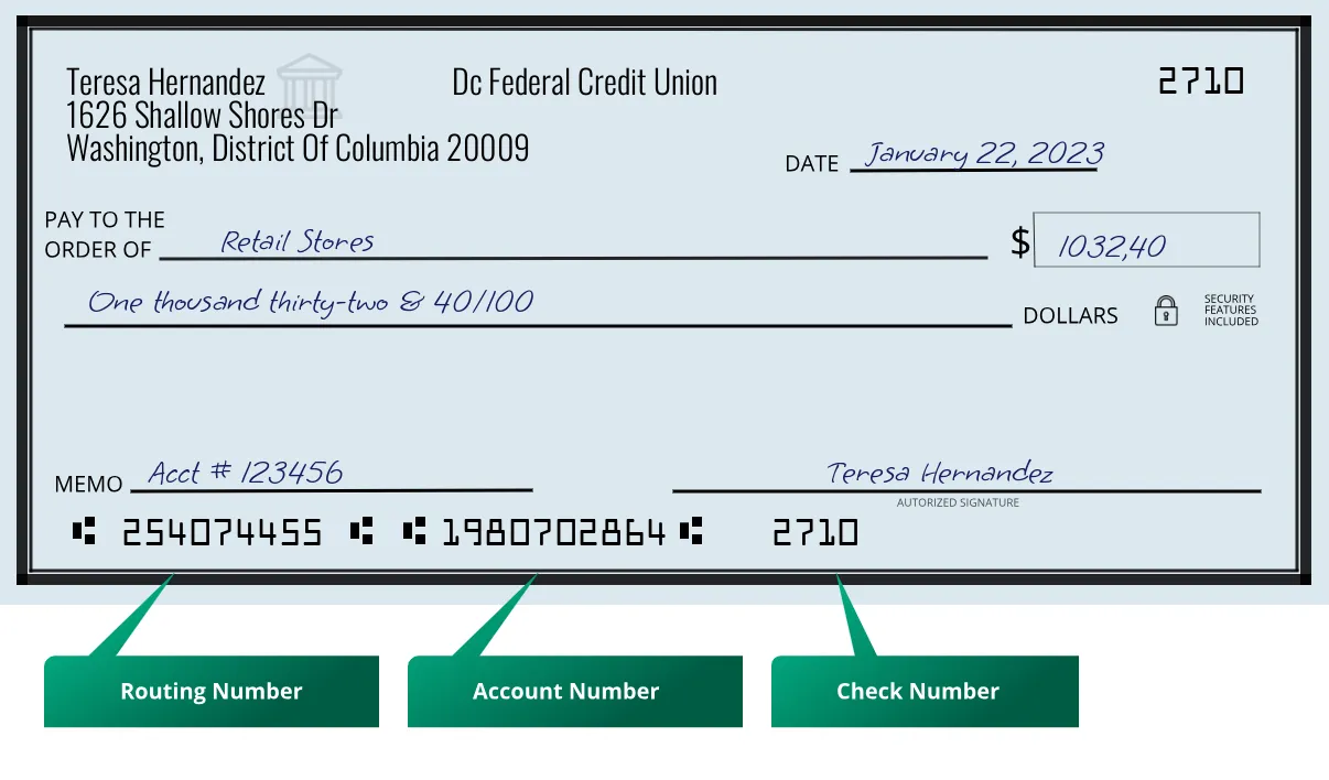 254074455 routing number Dc Federal Credit Union Washington
