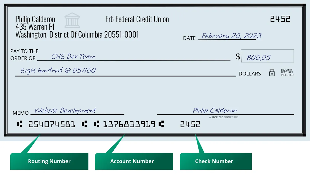 254074581 routing number Frb Federal Credit Union Washington
