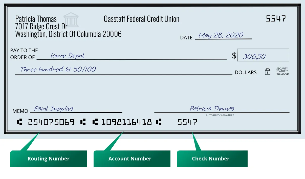 254075069 routing number Oasstaff Federal Credit Union Washington